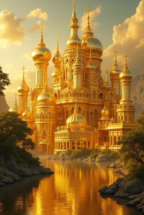 Create a collection of buildings made of gold