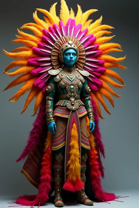 Multicolored fantasy costume inspired by the God Viracocha for carnival 