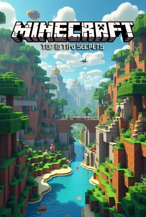 Make a image of Minecraft Top 10 Secrets and Tips.Make it with very high quality animated Minecraft background and use very good font to write