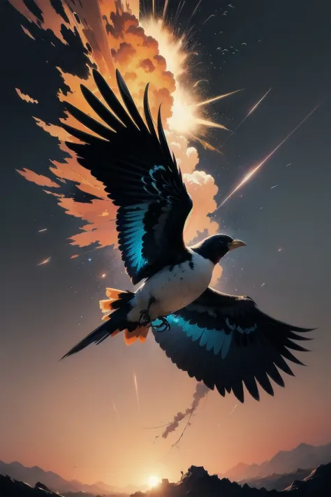  super detailed,  high detail  ,  High Quality ,  high definition ,exquisite, beautiful, dynamic angle, colorful ,An explosion of colors,A beautiful bird Ive never seen,(Flying Bird Silhouette)