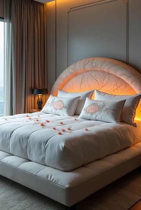 A fantasy hotel bed with the theme of salmon roe sushi