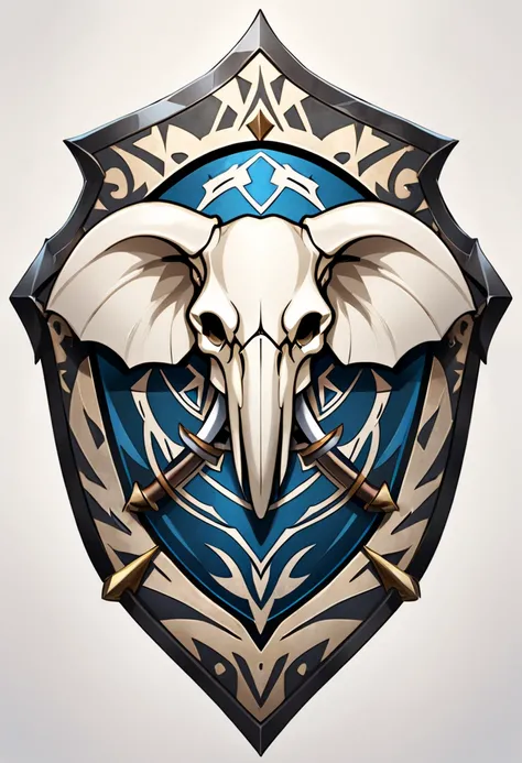 a winter tribal fantasy emblem/bone-like shield with a elephant skull from frontward
