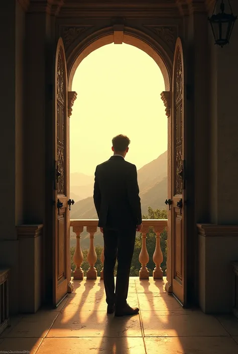 Man standing on terrace staring at the door