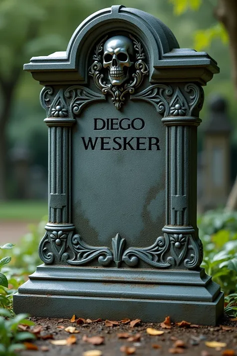  Tombstone with the name of Diego Wesker .  With the date of death November 2022. 
Guns n Roses symbol  