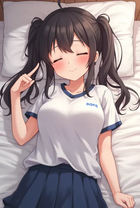 
 1 girl ,  blush,  twin tails,  best quality,  Big Breasts ,  College Student 、Panchi et al.、uniform、The skirt is loose、 is sleeping