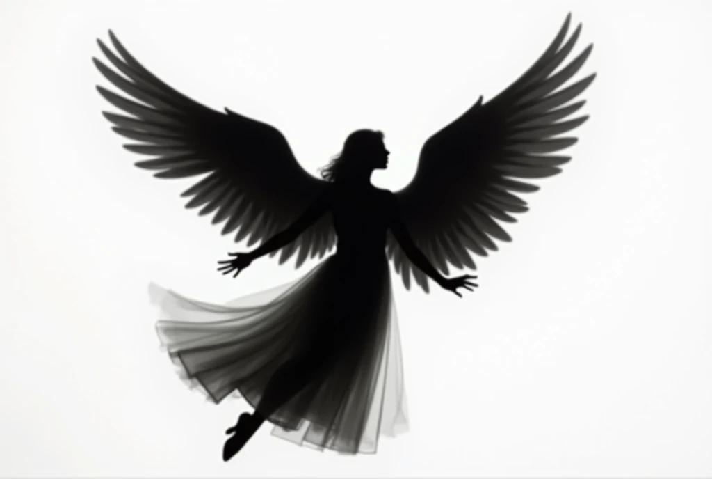 (Flying angel) Silhouette, side view, monochrome