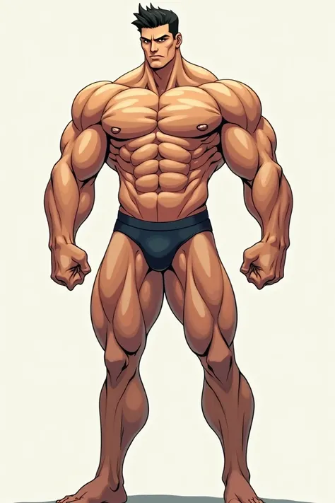 Muscular anime-style man in boxers with a big penis 