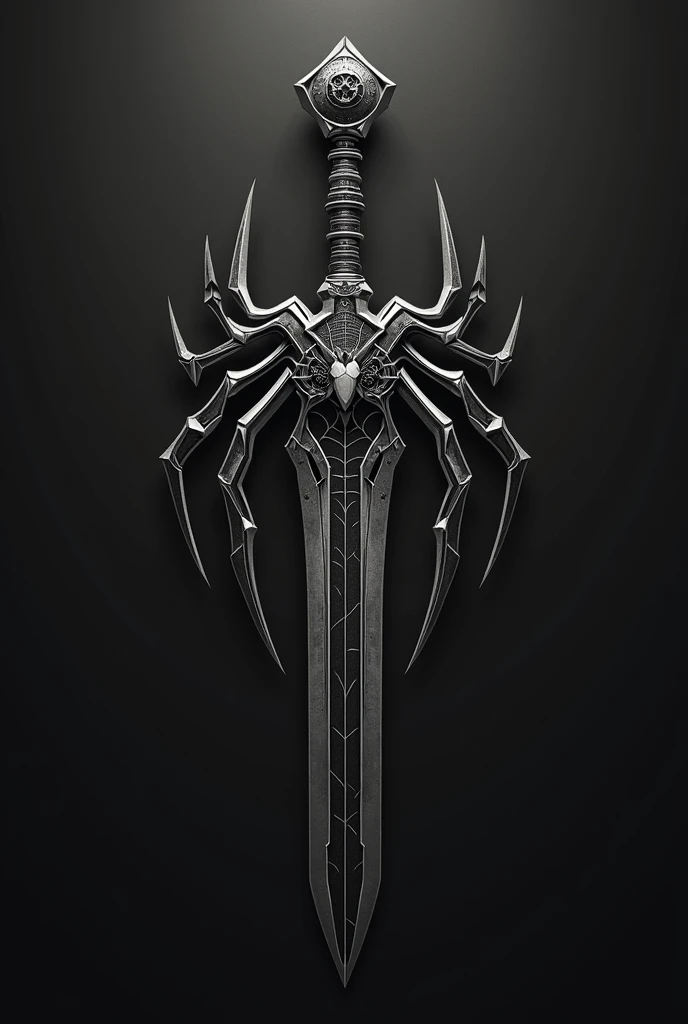 Create a small and simple tattoo with the black work and cyber style, Of a sword with a spider similar to that of Spider-Man 
