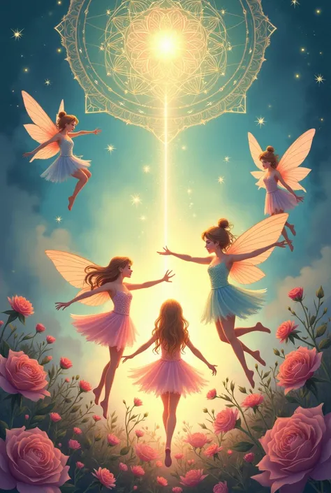  Illustration that projects abundance, success, achievement, happiness. Use sacred geometry , fairies, pastel tones