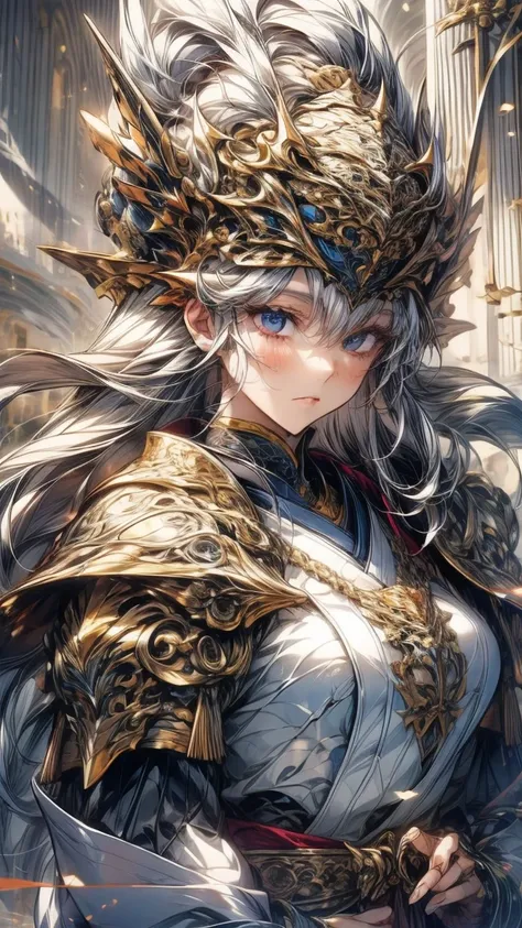 masterpiece,HD,  Very Detailed ,Middle Ages ， A Japanese woman ，Bangs, long white hair, headgear，Big breasts， wearing a white wedding dress，Hand-held hand pattern（Great sword， sword and rune effect ，art design,Details l1.2）， Sparkle Effect , 8k, 