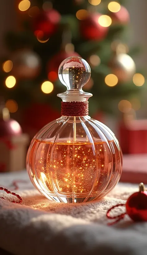  transparent antique and lovely perfume bottle、 The background is Christmas 、 real、Light and sparkling 、very beautiful and nice perfume bottle