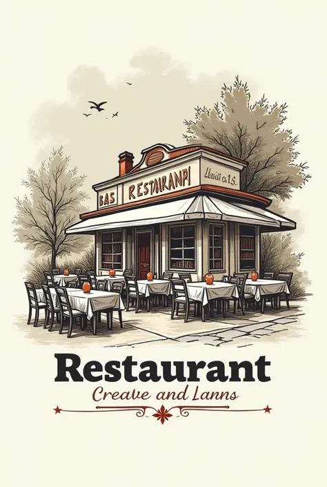 A creative and detailed rough brush retro vintage line illustration logo of restaurant 