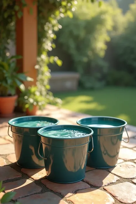 About 3 buckets of water on a patio