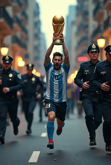 Messi runs with fifa world cup but the police catch  messi