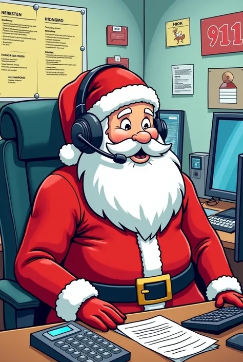 cartoon santa as a 911 dispatcher simple coloring sheets
