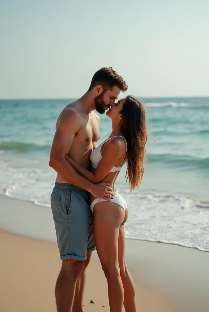 Boy and girl having sex on the beach