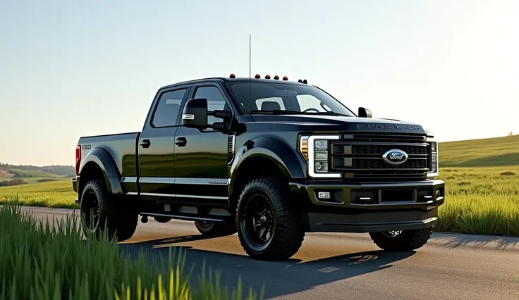 2025 Ford F450 pickup truck in black colour at the road grass view  hd image 