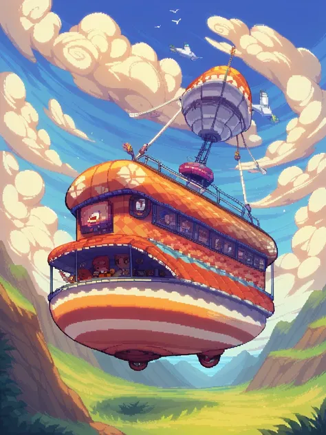 pixelart,pixel, d3p1x3l, pixel art, scenery,  a dirigible airship 