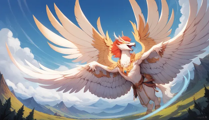 A close-up shot of a majestic eagle soaring through the clear blue sky with its wings spread wide. The sunlight shines on its feathers, highlighting its strength and grace. The background shows a vast, open landscape below, symbolizing freedom and new begi...