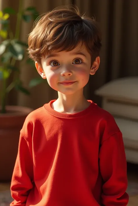 A boy in a red sweatshirt 
