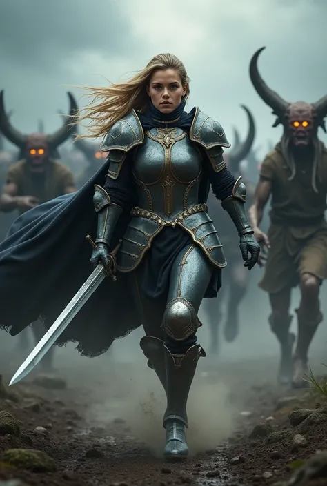 a knight girl is chased by an army of demons