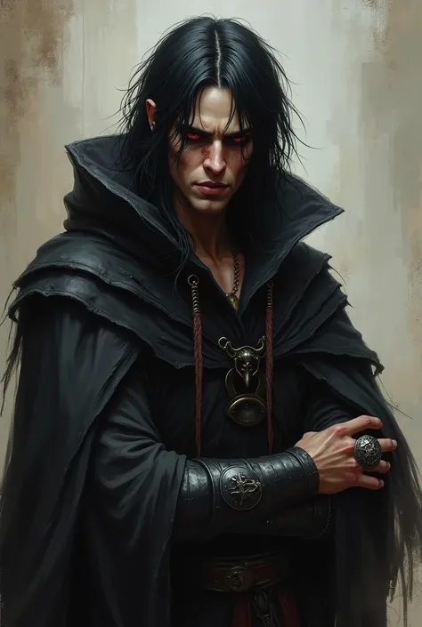 Hair: Long, disheveled black
Eye Color: Dark red, almost black
Height: 63"
Skin: Pale, scarred
Facial Features: Angular, cruel
Age: Appears 35, but seemingly immortal

Personality

Personality: Ambitious, manipulative, cruel, power-hungry
Intelligence: Cun...