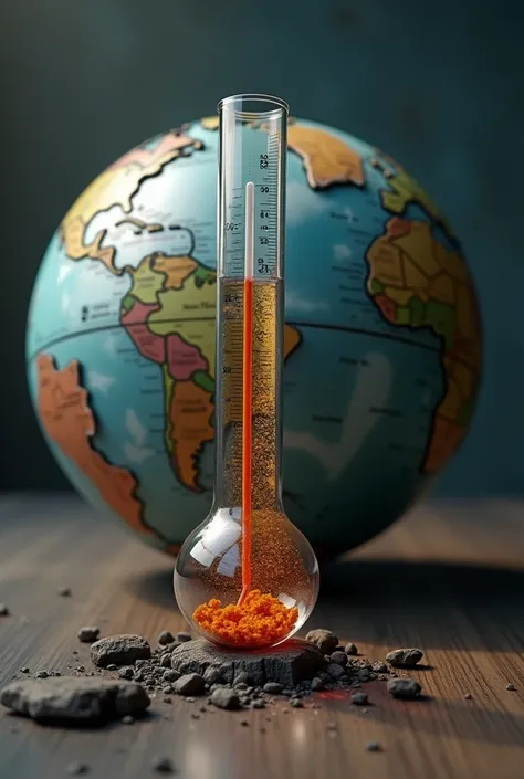  a thermometer with mercury rising toward a fractured globe