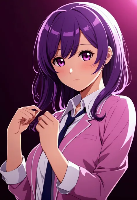 Yuri from the game Doki Doki Literature Club (puple girl)