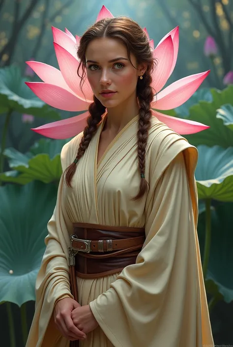 Padme in a Jedai costume and the background with a lotus flower