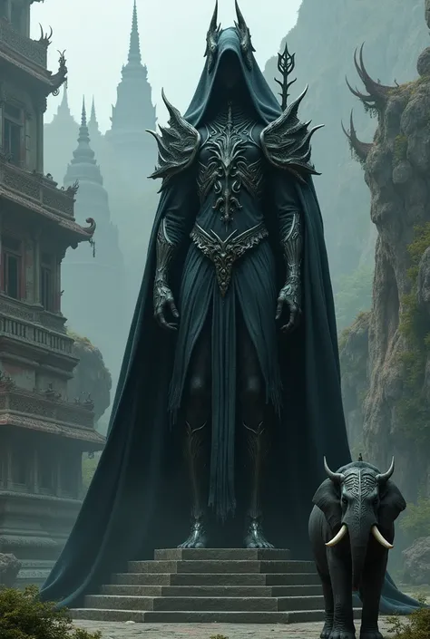 I want a sentinel from Minas Morgul like a Burmese palace with a Nazgul and a Burmese elephant in armor and a Warcraft wrhathion