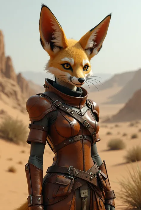 A Fennec Fox human, with a leather armour.