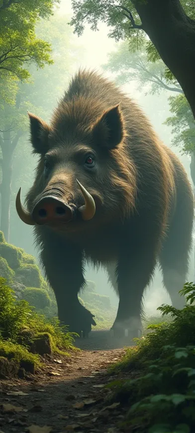 A giant boar in a forest