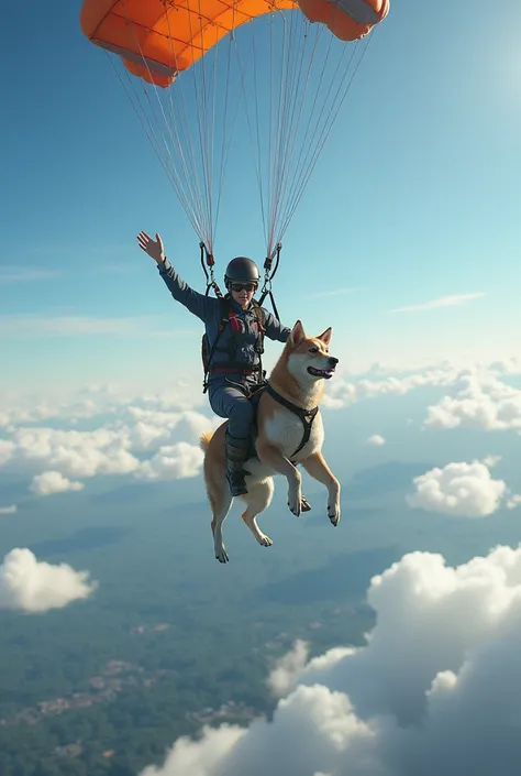 Realistic  parachuting with a dog