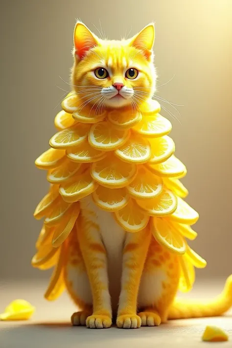 The cat has fur made of lemons.cat a stand on two legs