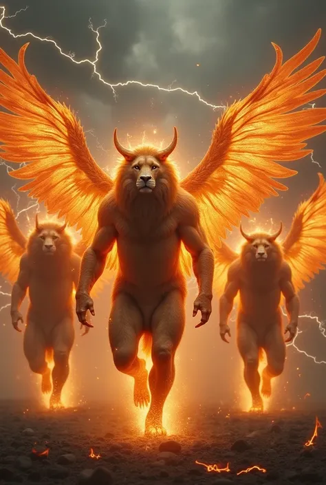 and in the midst of it ,  the figure of four animals .  And this was their opinion ; there was in them the likeness of a man.
Eze 1 : 6 And each one had four faces , and four wings.
Eze 1 : 7 And their feet were straight ,  and the sole of their feet like ...