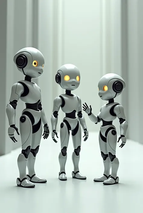  A robot that is three images but the same ,  one raising his hand ,  another as if he were explaining , another lowering his hand , I want a boy robot that looks like hes walking, The images that are separate and that look from the front that are three se...