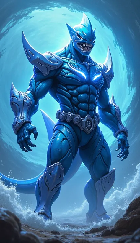 Give me a hybrid between the blue Power Rangers and a shark, Make the good creative