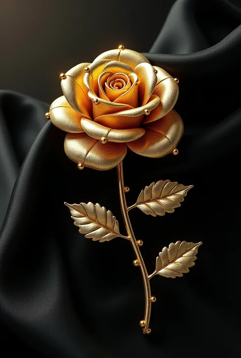  photorealistic golden rose hair ornament。 Delicately decorated and like emblems、Symbolic designs like family crests and national flags 　 is shining。　The background is a black silk veil 