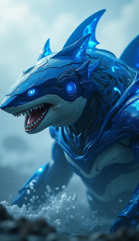 Give me a hybrid between the blue Power Rangers and a shark, Make the good creative and real