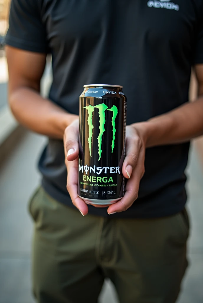 PHOTO OF SOMEONE HOLDING A VEVIDA MONSTER ENERGY ULTRA PHOTO TAKEN WITH HIS PANTS ON