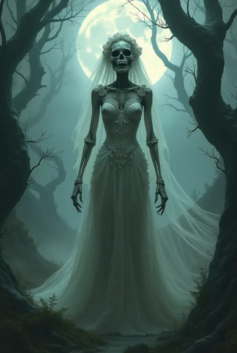 Generate a macabre horror image according to the description: The Bride of the Curve 