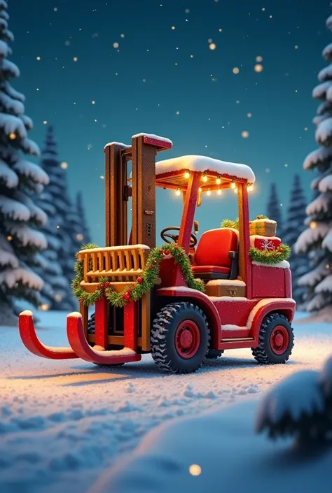 Forklift decorated like a sled