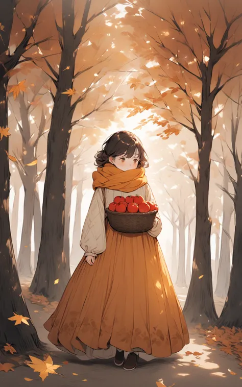 "Autumn Stroll in the Park"

A picturesque park with trees shedding orange, red, and yellow leaves. A girl walks along a path, wrapped in a cozy scarf and carrying a basket filled with freshly picked apples. Birds perch on the branches above, and a gentle ...