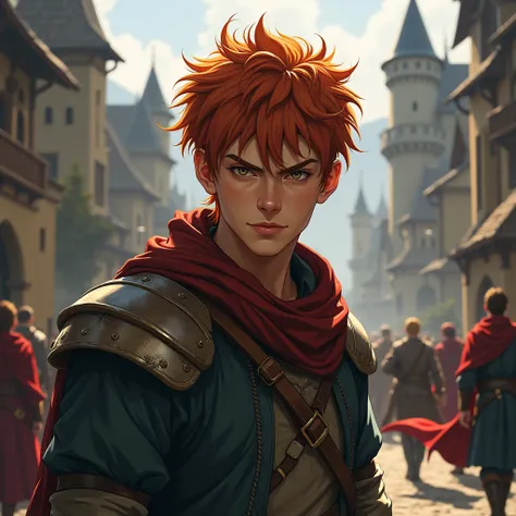 A 17-year-old man, red haired, rebellious, impulsive, wanting to prove himself better than others with a look of superiority but not knowing how to deal with feelings. Medieval