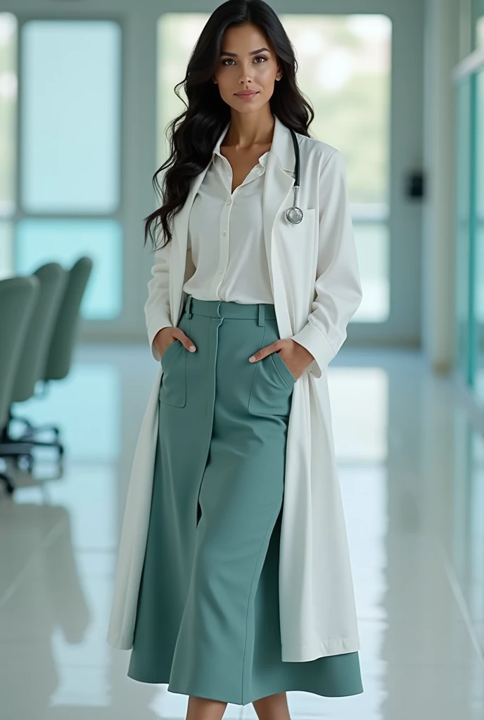 A very beautiful Colombian doctor full length in skirt