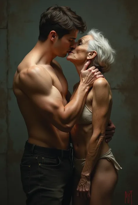 Sixpack young man holding and having sex with grandma 