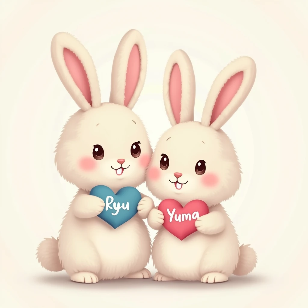  two cute rabbits、The heart２t、 blue heart and pink heart 、Blue heart is Ryus name 、 pink heart is Yumas name