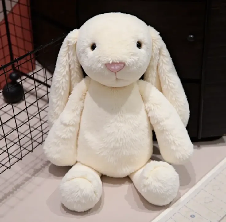  draw a picture of a stuffed rabbit, with simple lines .  take this reference plush 