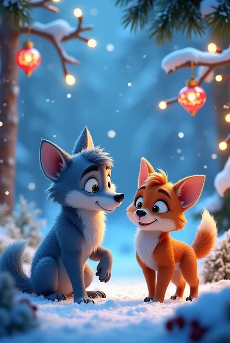 Merry Christmas with wolf and Ludo animated blue  