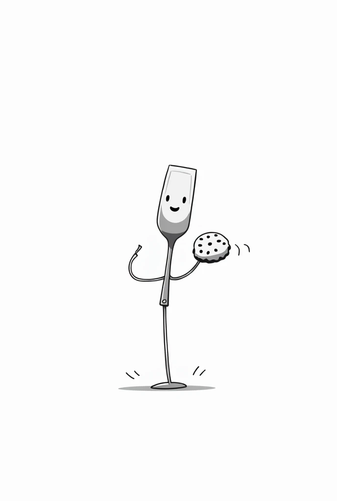 CREATE A BLACK AND WHITE IMAGE OF A PASTRY STAPULA WITHOUT SHADOWS AND LOOKING HEAD-ON SMILINGLY HOLDING A COOKIE AND HOLDING ARMS